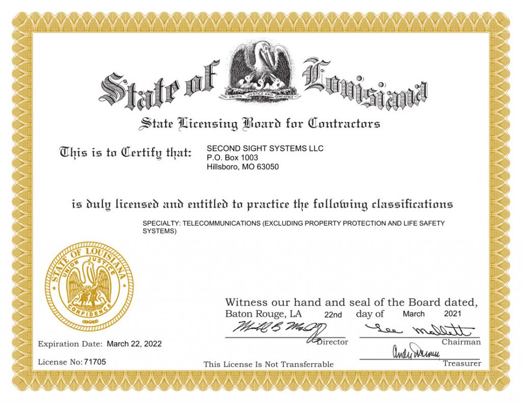 SSS IS A LICENSED CONTRACTOR FOR THE STATE OF LOUISIANA TO PERFORM